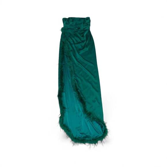 Miss Circle Dresses & Skirts - Perrin Emerald Green Feather Dress High Slit Gown,